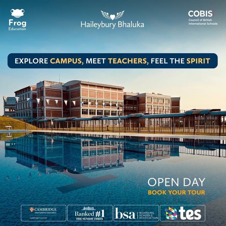 Prospective students and parents touring the Haileybury Bhaluka campus during Open Day