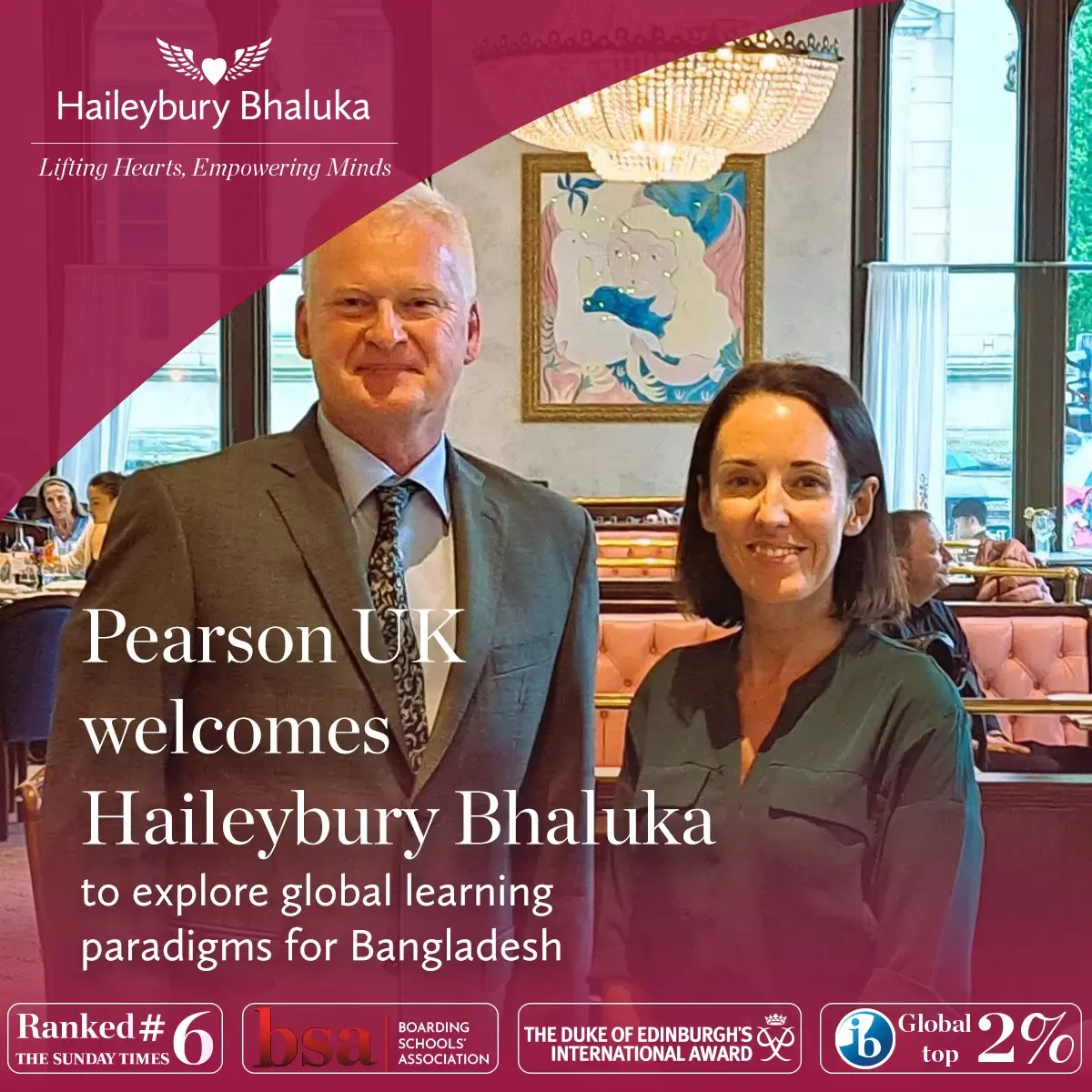 Simon O'Grady, Founding Headmaster of Haileybury Bhaluka had a great meeting with Emma Whale (Vice President, Pearson)