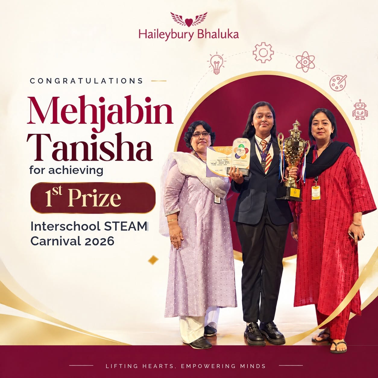 Haileybury Bhaluka proudly congratulates Mehjabin Tanisha on achieving 1st Prize at the Glenrich Interschool STEAM Carnival 2026!