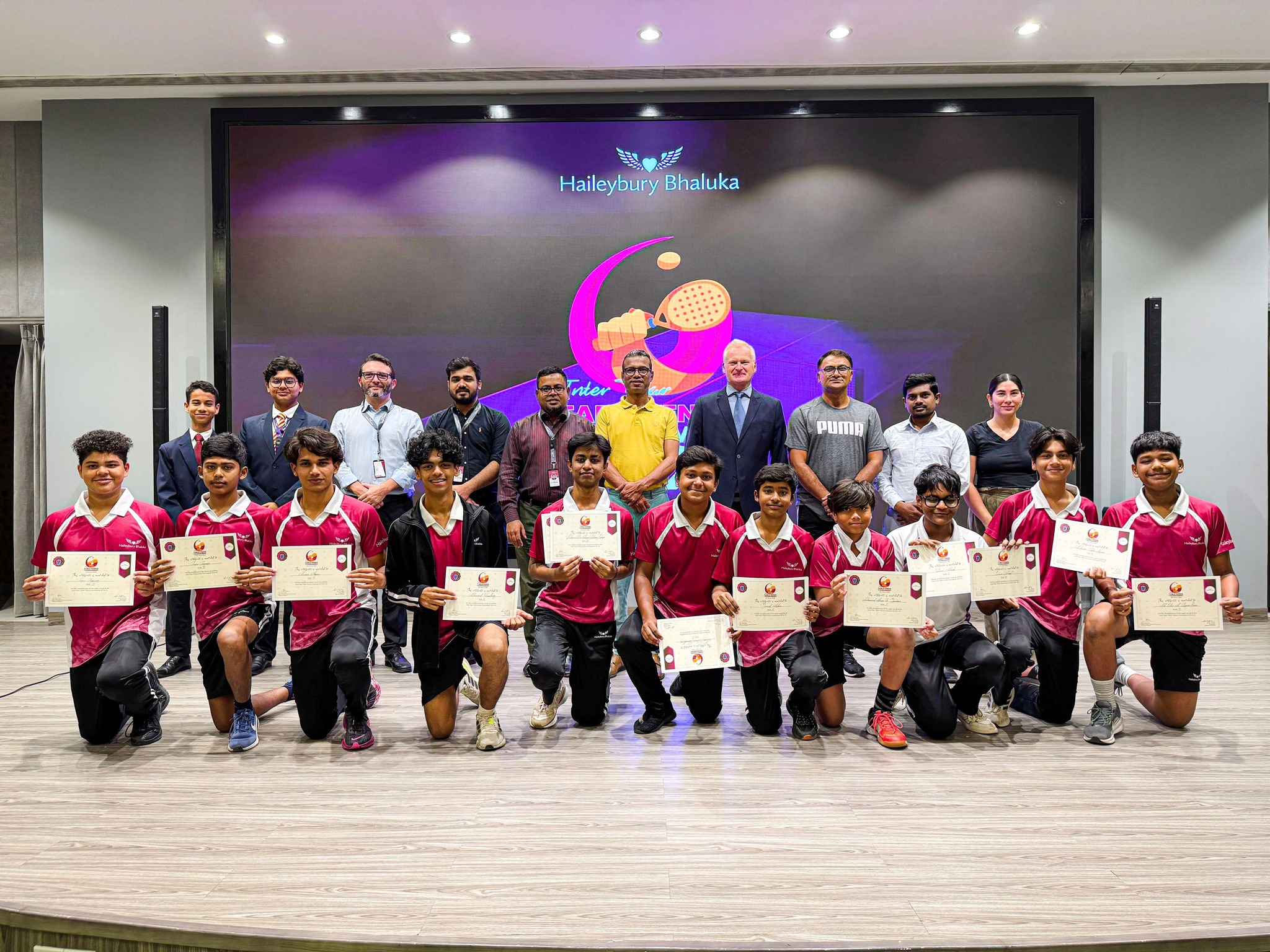 Award ceremony at Haileybury Bhaluka celebrating Inter-Year Table Tennis Tournament winners